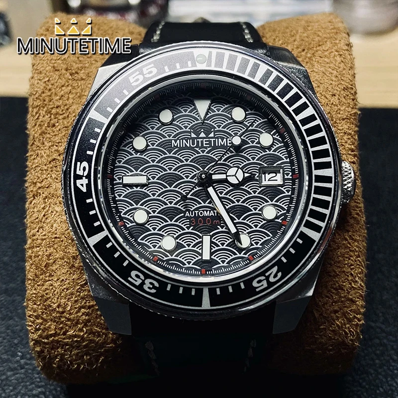 

MINUTETIME Automatic Mechanical Watch Men NH35 Movement Sapphire Glass Black Insert Samurai Modify Wristwatch Genuine Leather