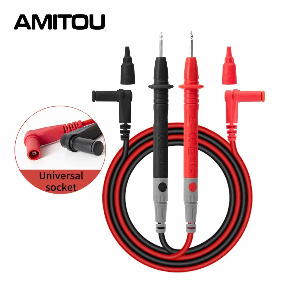 

AMITOU Universal Probe Test Leads Pin 1 Pair for Digital Multimeter Needle Tip Meter 10A 1000V Tester Lead Probe Wire Pen Cable