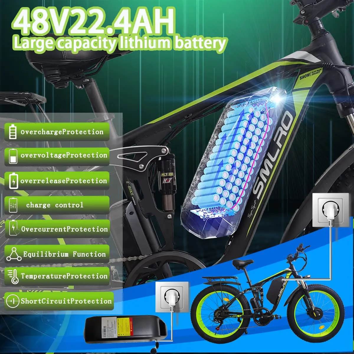 2000W Dual Motor Electric Mountain Bicycle 48V 22.4AH Full Suspension City Road Ebike 26" Fat Tire E Bike V3 MTB Velo