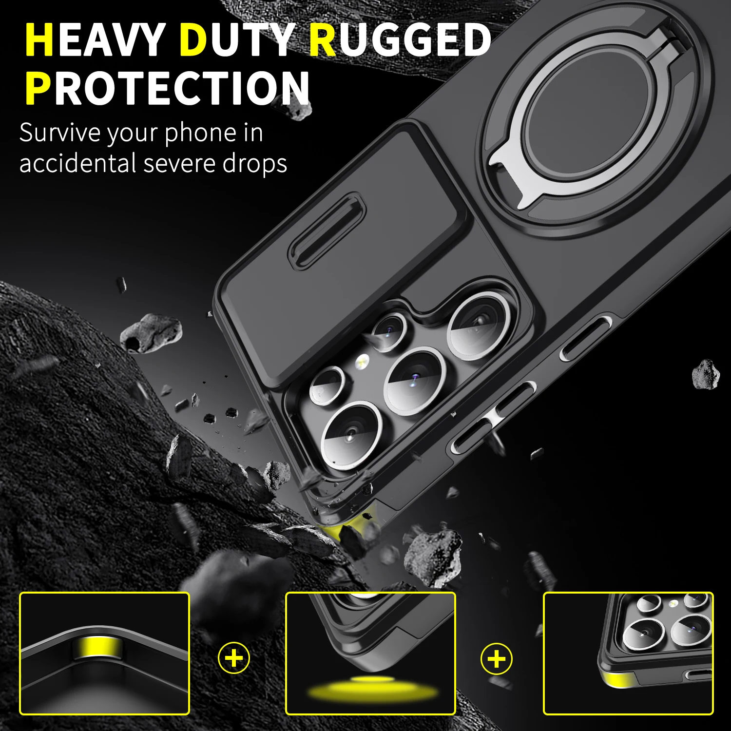 Ultimate Armor Magnetic Bracket Case with Lanyard and Slide Camera Protector - Shockproof Cover