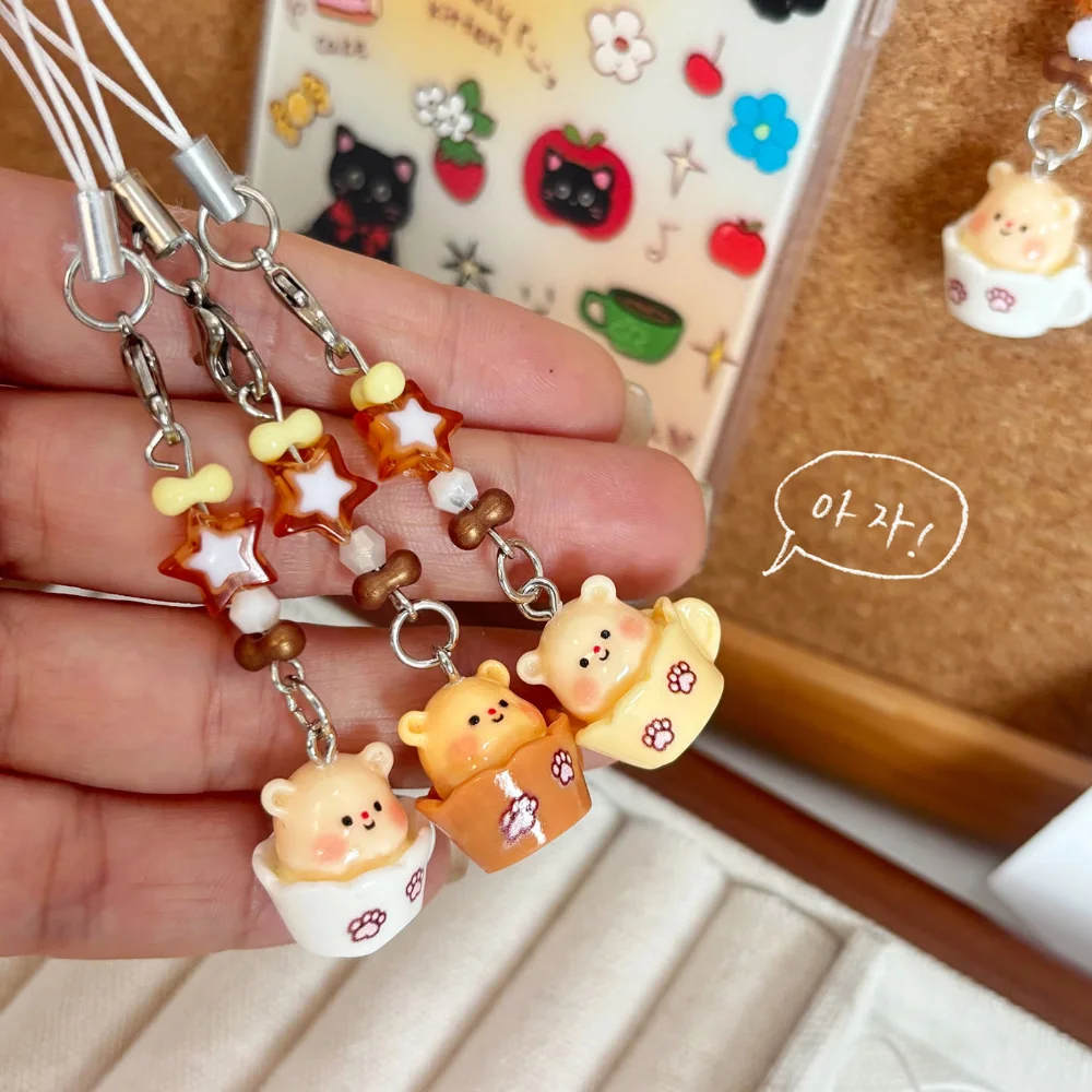 작은 곰 열쇠고리 귀여운 곰 펜던트 끈 열쇠고리 창의적인 장식 열쇠고리 키 휴대용 전화 끈 휴대폰