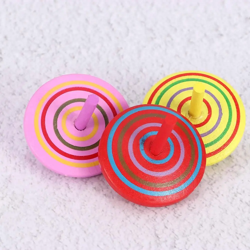 3Pcs Mini Multicolor Wooden Cartoon Pine Cones Wooden Gyro Toys Children Adult Relief Stress Desktop Spinning Educational Game