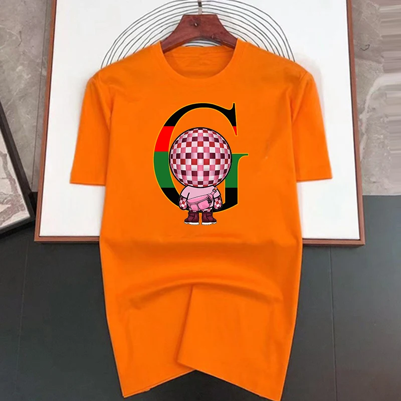 Herr t-shirt i bomull med g-bokstav tryck sommar topp casual_voghion.com