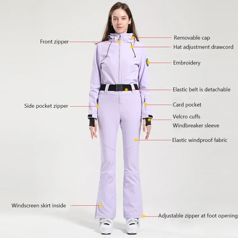 Winter ski jumpsuit one-piece outdoor snowboard jacket slim warm windproof waterproof for women overalls