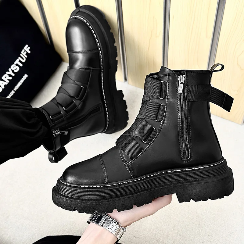 Martin Boots Men's Motorcycle Boots Genuine Leather Trend 2024 Autumn/Winter New Comfortable Men's Boots Large Work Boots