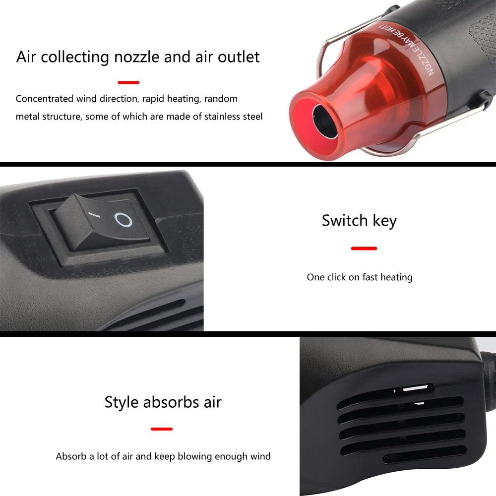 AC110V 220V Mini Heat Gun 300W High Power Soft Ceramic Quick Heat Heaters for Heat Shrink Tubing Heat Shrink Film EU / US Plug 4
