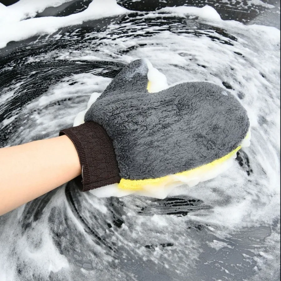 Car Wash Glove Brush Thick Double-faced Microfiber Coral Fleece Gloves Car Cleaning Mitt Auto Wax Detailing Care Brush