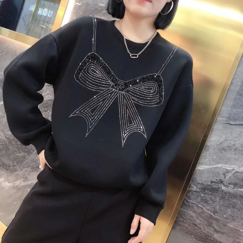 Women's Autumn Winter New Fashionable Round Neck Pullover Long Sleeved Solid Color Hoodie Casual Western-style Commuting Tops