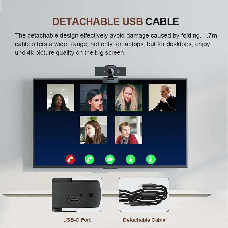 4K Webcam USB Webcam Auto Focus Magnetic privacy protection cover Base Dual Mics for Online Class Video Conference PC Computer