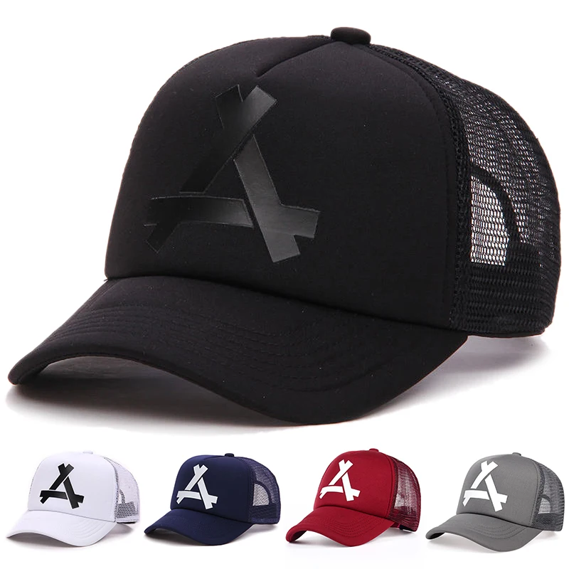 Venta caliente unisex con estampado de letras A, gorras de béisbol de red, gorra de hip hop, gorras casuales ajustables para exteriores, gorra con protección solar para primavera y verano_voghion.com