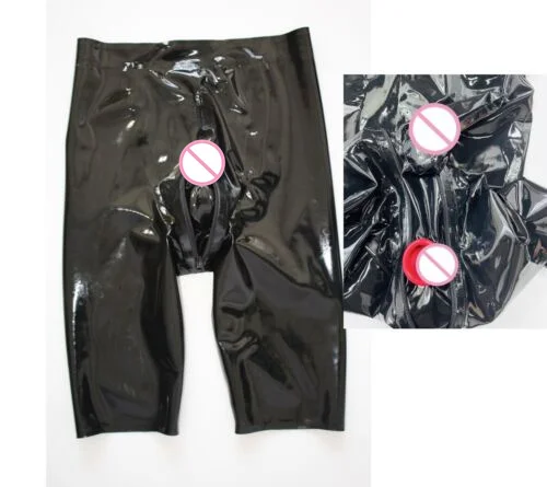 Men Underwear Men latex shorts high wasit copiece hidden penis sheath red anus sheath 0.4mm