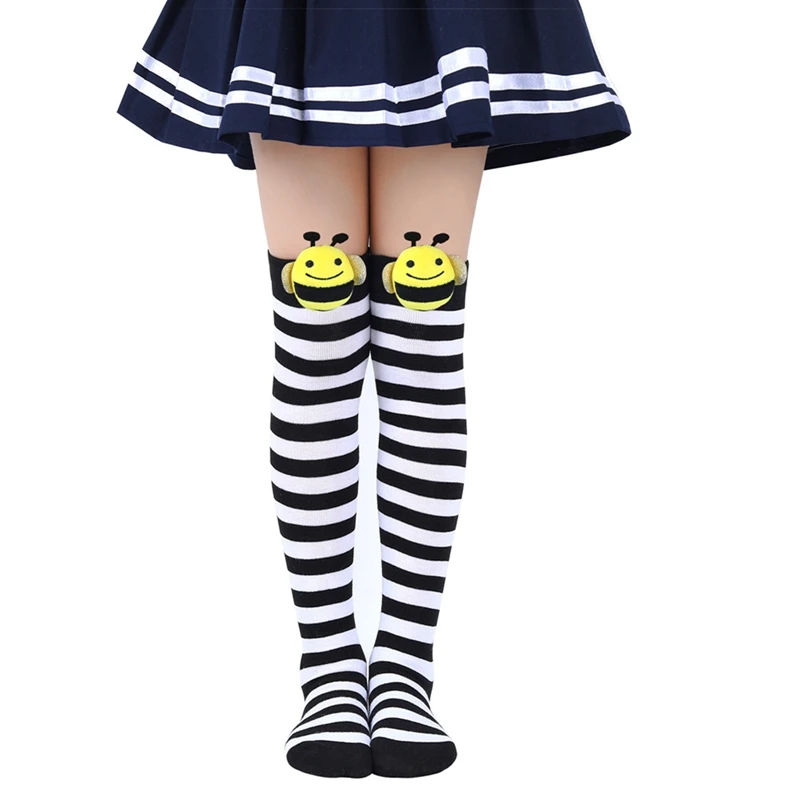 Kids Baby Girls Knee High Socks Cosplay Striped Stockings for Halloween Party Toddlers Bee Decor Thigh High Tube Socks