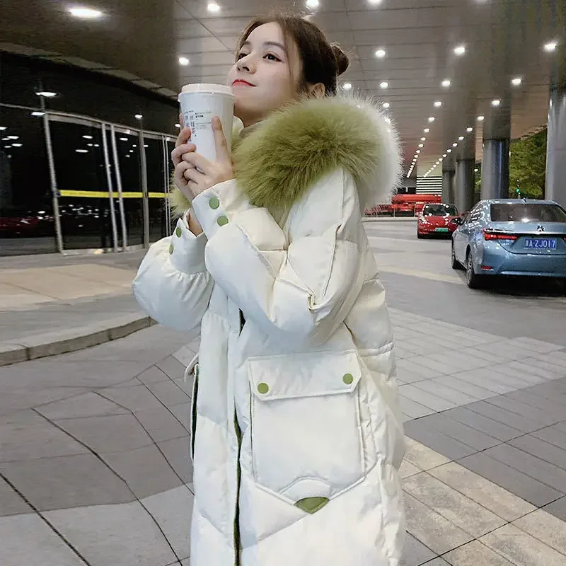 Down Padded Jacket Women's 2022 New Winter Korean Version Loose Long Over-the-knee Rabbit Fur Collar Padded Jacket