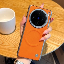 Electroplated Solid Color Textured Magnetic Shockproof Anti - Fingerprint Phone Case for VIVO X100 (Orange)