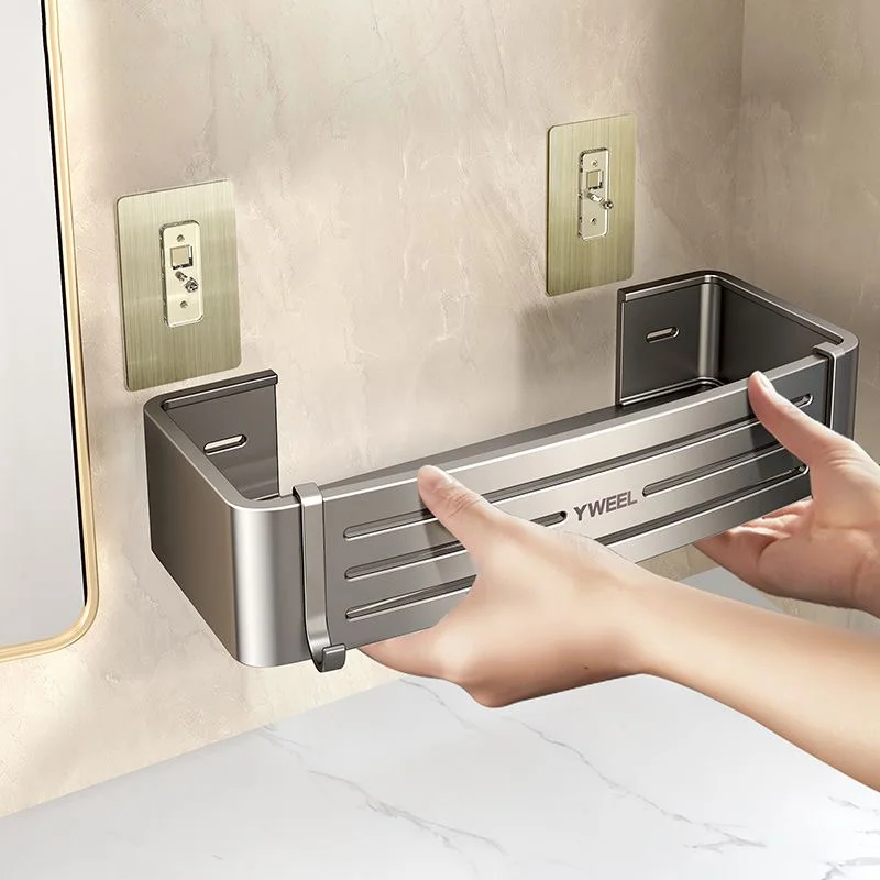 No-Drill Bathroom Shelf Shelves Shampoo Makeup Storage Holder Kitchen Organizer Wall Mounted Bathroom Accessories Aluminum Alloy 2