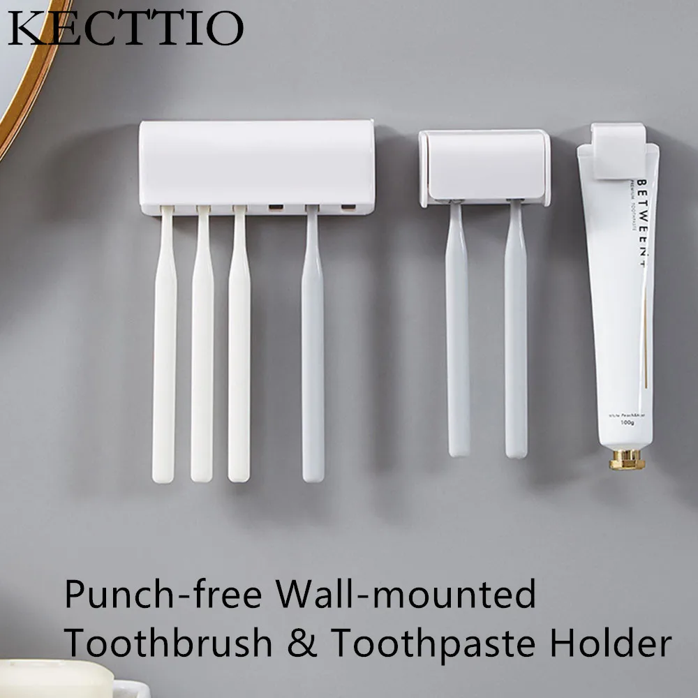 

KECTTIO Punch-free Wall-mounted Toothbrush & Toothpaste Holder Toothpaste Storage Rack Bath Organizer Home Bathroom Accessories