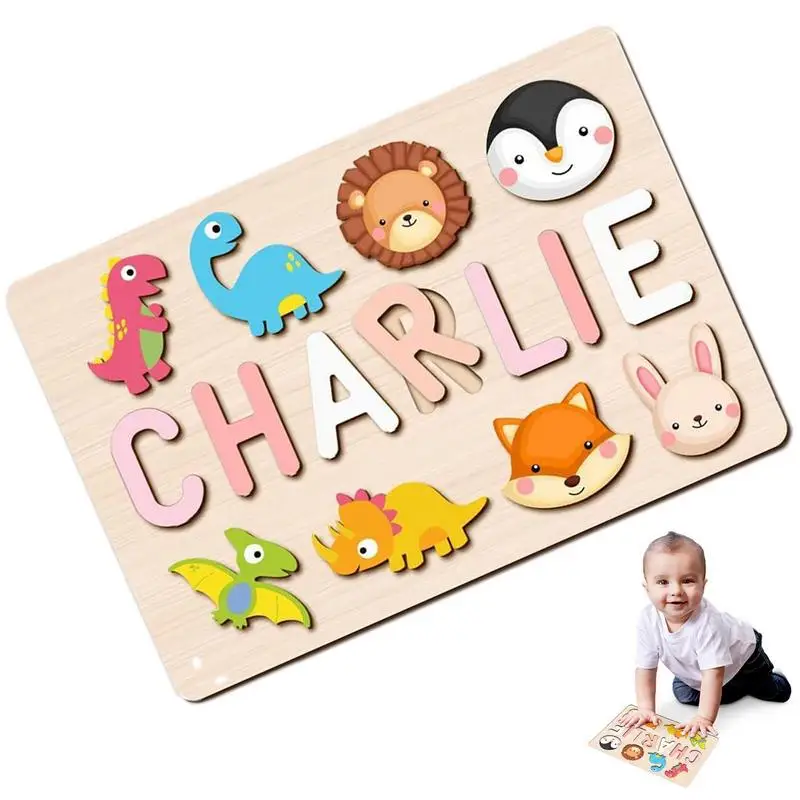 Wooden Puzzle Toys Educational Wooden Name Puzzle With Cartoon Animals Early Educational Toys Childhood Education For Boys Girls