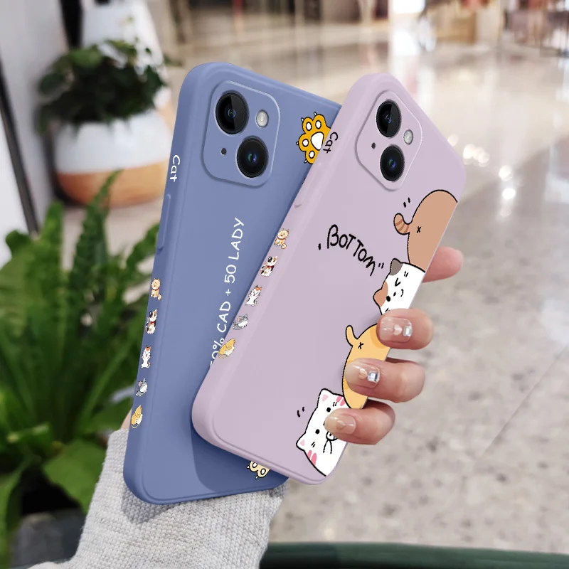 Cat Litter Phone Case For iPhone 15 14 13 12 11 Plus Pro Max Mini X XR XS SE2020 8 7 6 6S Plus Liquid Silicone Cover