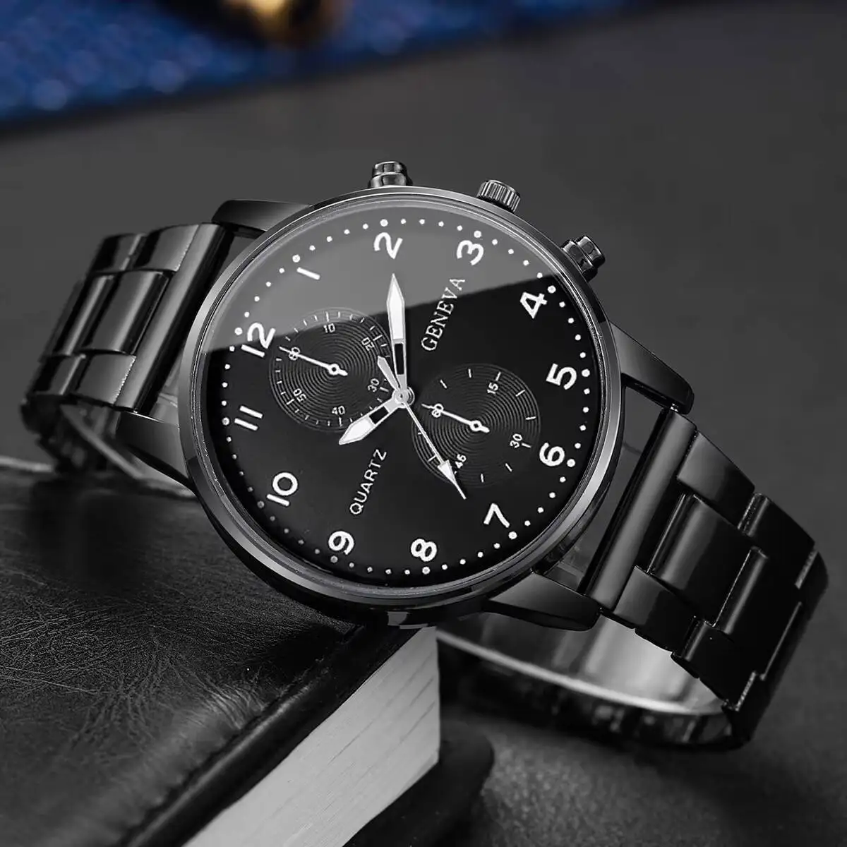 Mens Business Watches Fashion Quartz Wrist Watch for Man Black Clock Reloj Hombre（Without Box） - 6