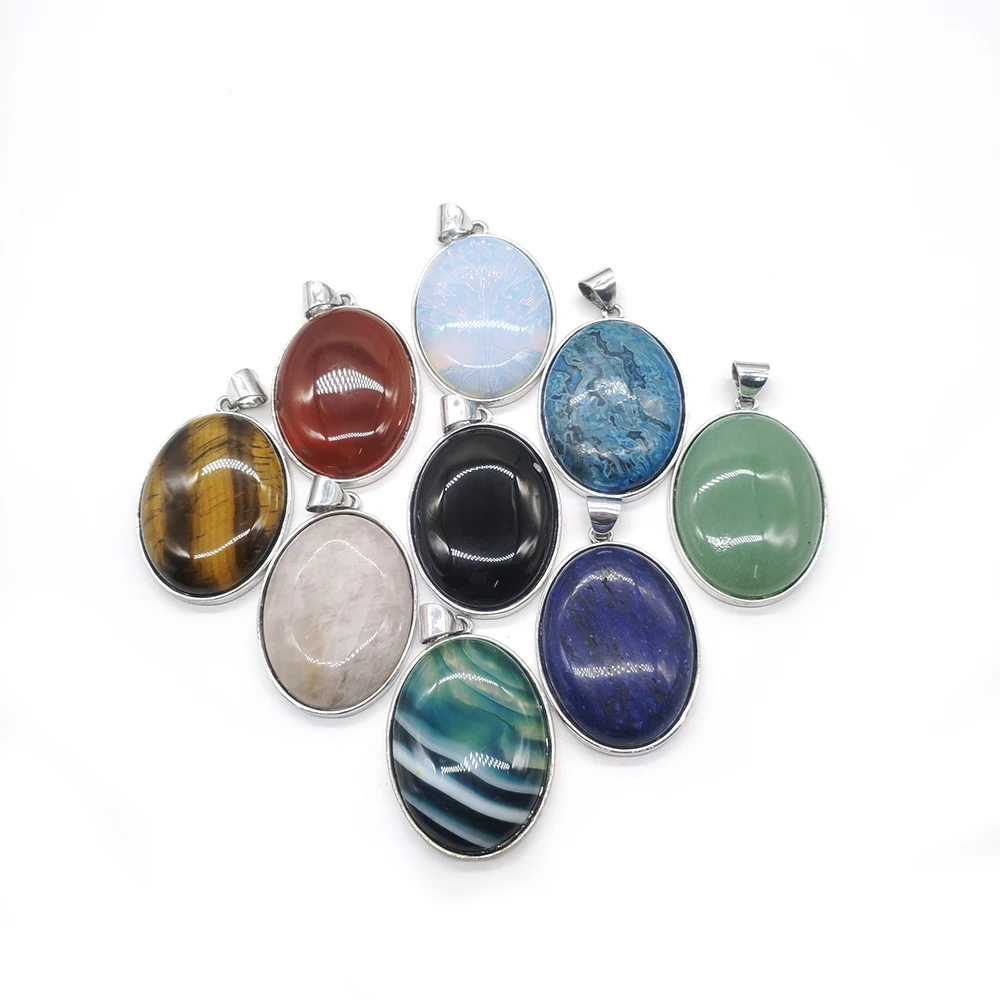 

1pc Natural Stone Oval Drop Shape Pendant Natural Semiprecious Stone Vintage Ladies Necklace Multicolor Jewelry Necklace 33x47mm