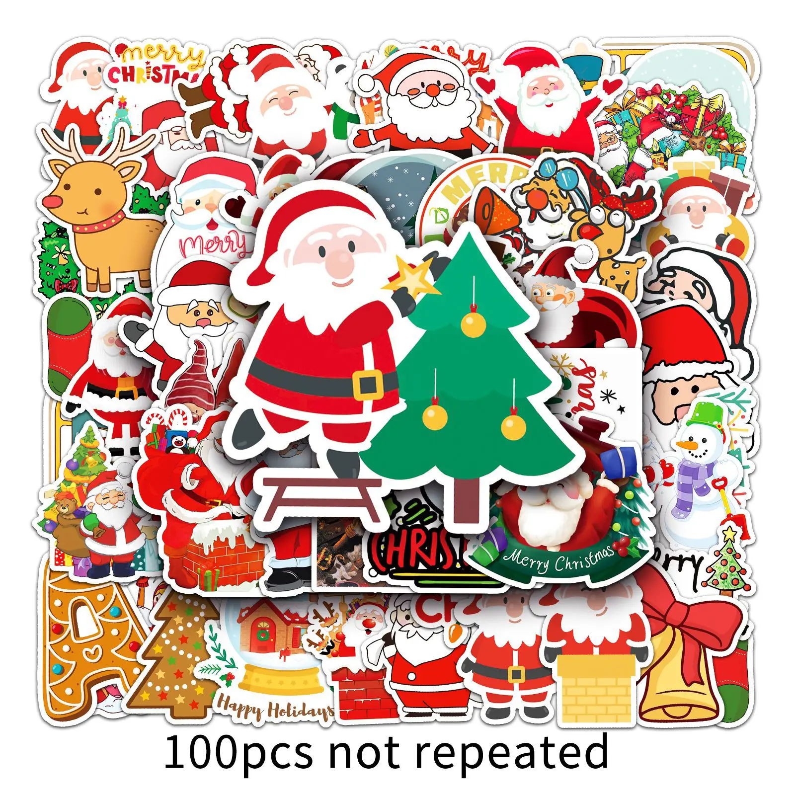 100Pcs Cartoon Christmas Art Aesthetic Varied Stickers Pack for Kids Travel Luggage Scrapbooking Car Decoration Graffiti Decal 50pcs tulip graffiti stickers cartoon plant stickers diy mobile phone case luggage stickers waterproof stationery scrapbooking