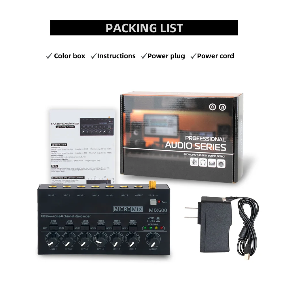 Audio Mixer Ultra Compact Mixer Mini DJ Low Noise 6 channel Sound Mixer Professional KTV Sound Stereo Guitar musical instrument