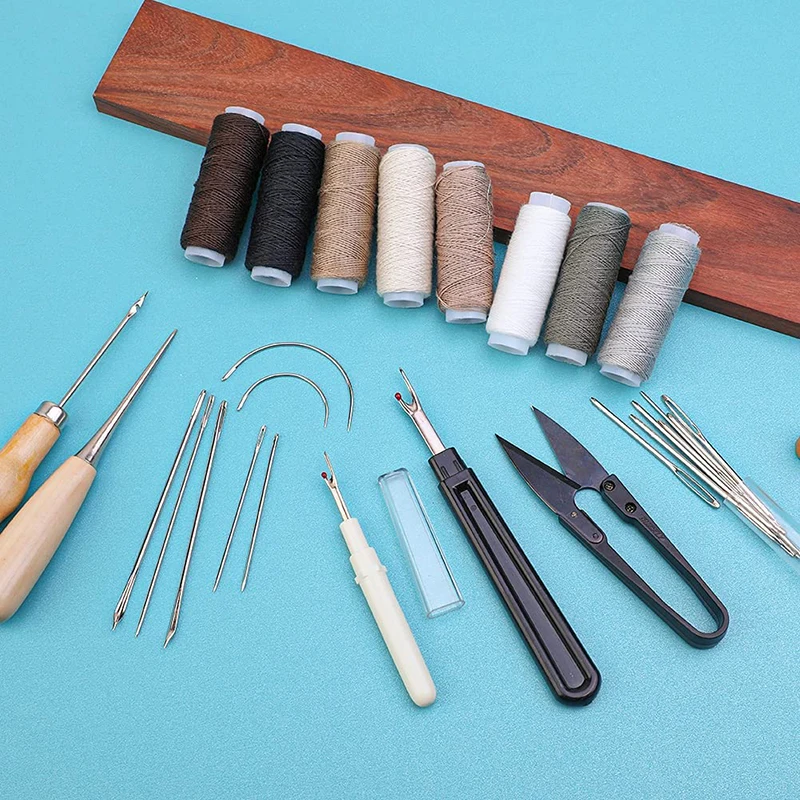 Leather Sewing Kit, 38 Pcs Leather Working Kit, Leather Sewing Upholstery  Repair Kit with Large-Eye Stitching Needles, 8 Upholstery Thread, Leather