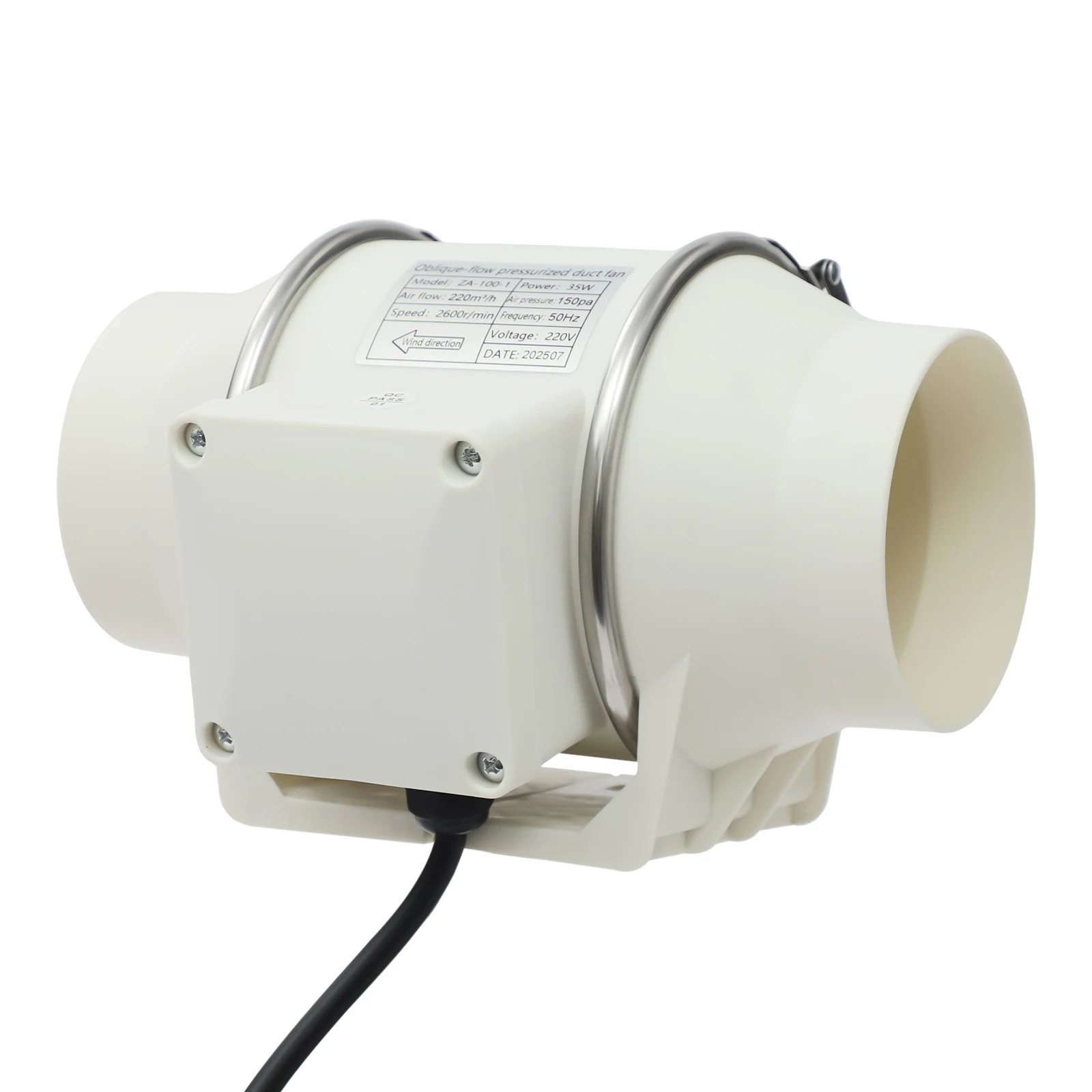Ventilateur d'extraction en ligne 220V, 2600 tr/min, puissant, pour conduits, extracteur d'air haute efficacité pour salle de bain, cuisine, serre de culture 7