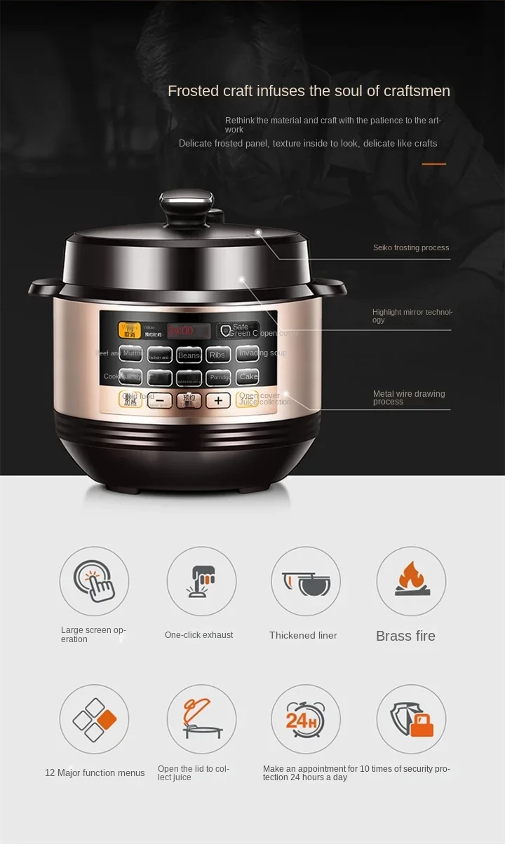 Description Picture 4 of item110V/220V Kitchen Smart Appliance with High-Pressure Dual Pots, Non-Stick Interior and Steaming Function, Electric Rice Cooker