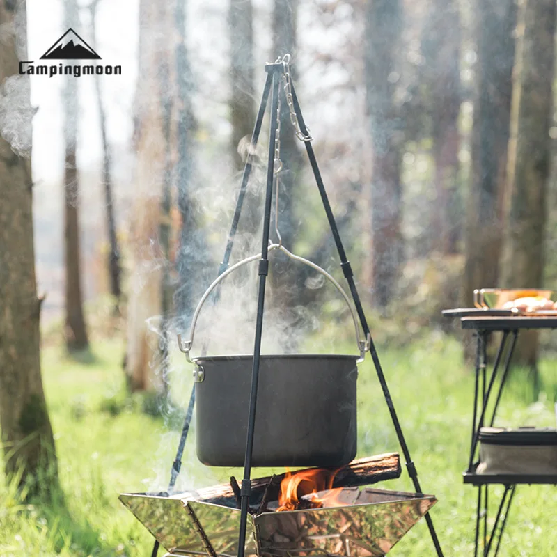 CAMPINGMOON Large Capacity Aluminum Alloy Camping Cookware, Soup Pot, Portable Marching Hanging Pot, Outdoor Cookware