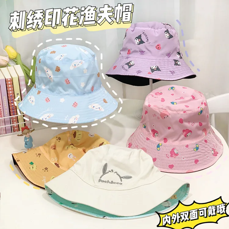 

Sanrio Hello Kitty Kuromi Melody Anime Cute Bucket Hat Cotton Reversible Sun Visor Basin Hat Sun Protection Adult Birthday Gifts