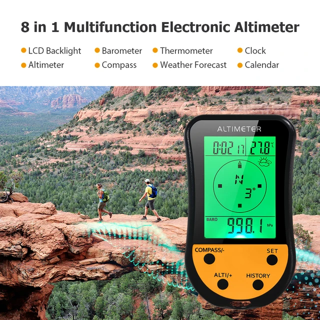 Baromètre Altimètre Numérique, Altimètre à écran LCD Rétro-éclairé  Météoromètre Portable de Poche Altimètre Baromètre Thermomètre Boussole  pour la