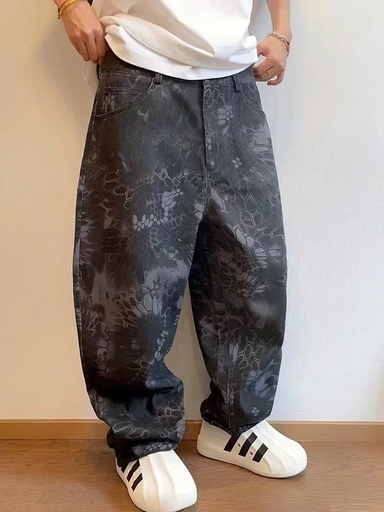 Snake Print Camouflage Pants for Men Wide Leg Jeans Demin Trousers Male Streetwear Hip Hop Vintage Clothes Casual 3