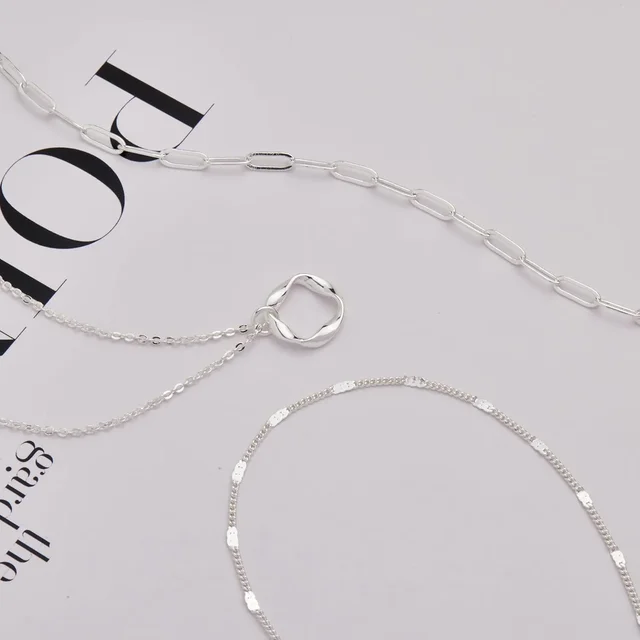 Colliers plaqués or 14 carats pour femmes, empilables, plaqué argent, cercle, trombone, chaîne, pendentif, ras du cou, ensemble pour femmes