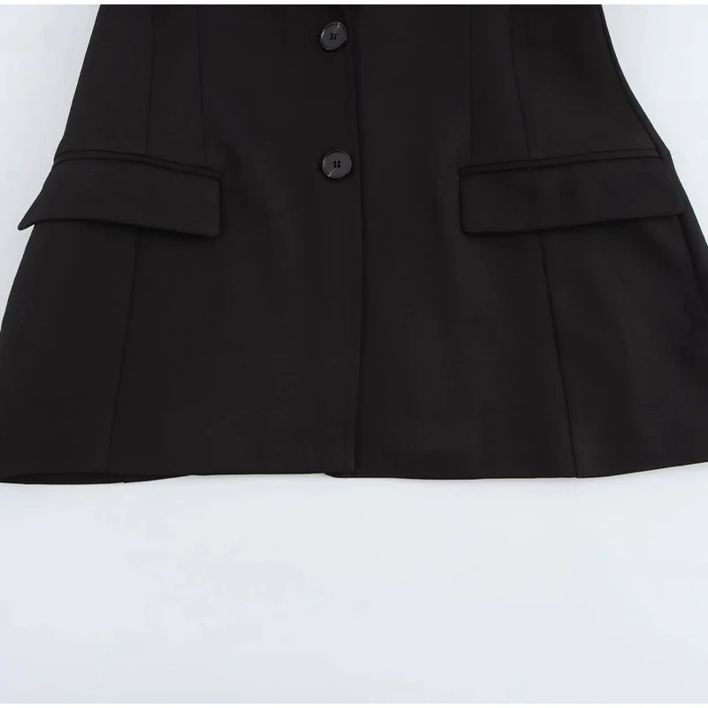 Vintage Lapel Black Long Overcoat Women Slim High Waist Full Sleeve Single Breasted Shoulder Pad Coat New Spring Commute Outwear