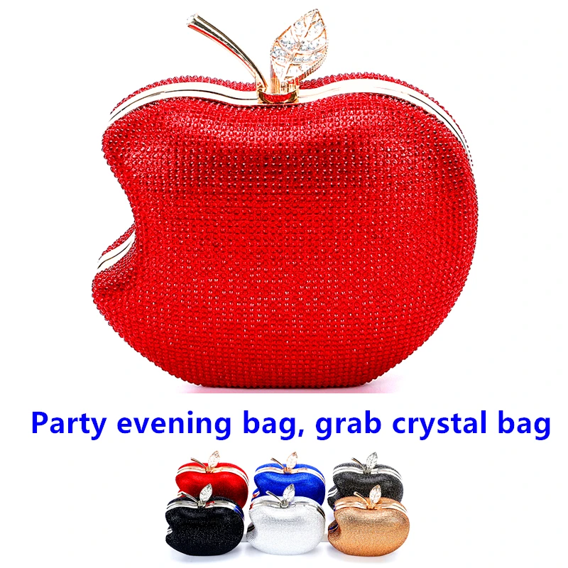 

Apple Shape Party Crystal Hand Grab Evening Mini Bag Free Shipping Can Wholesale Fashion Red Crossbody Ladies Blue Red Gold Silv