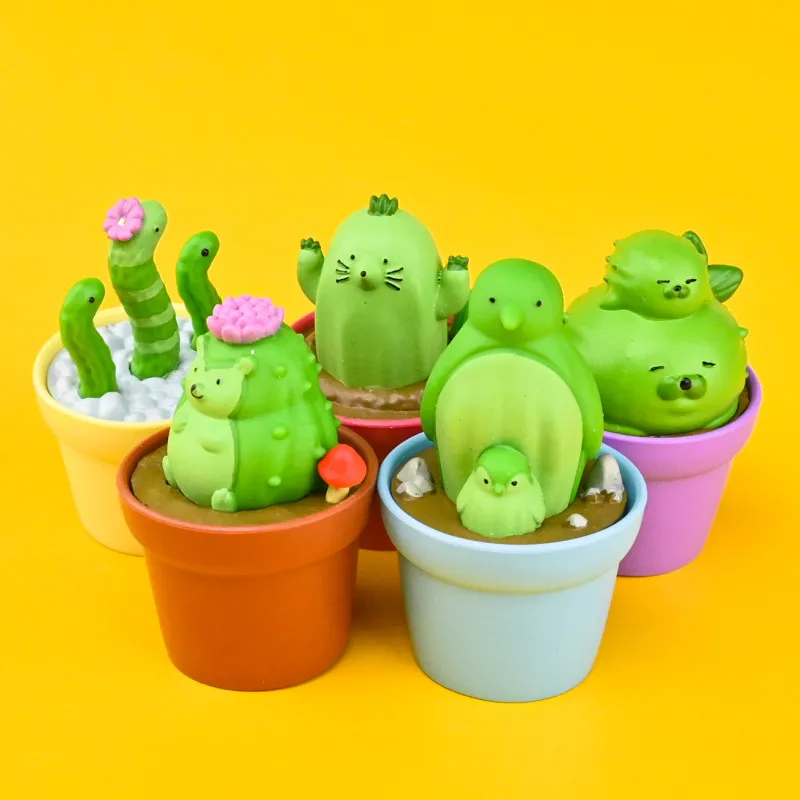 Cactus Animal Pot Model Gashapon Toys Simulation Succulent Hedgehog Seal Creative Action Figure Desktop Decoration Ornament Toys