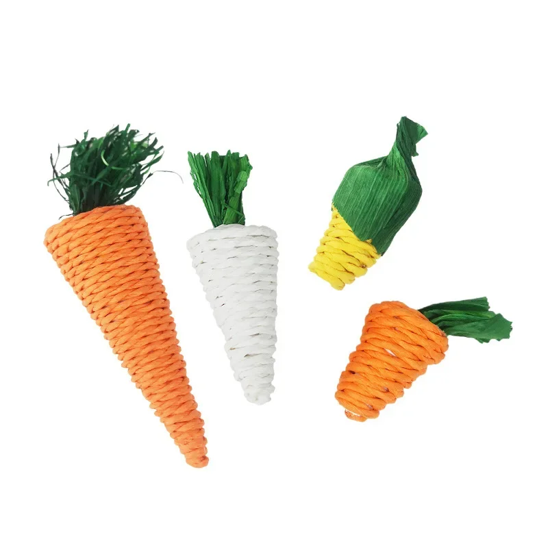 Pet Chew Toys Pet Toys Pet Teeth Grinding Toy Hamster Toy Hamster Rabbit Chew Toy Bite Grind Teeth Toys Corn Carrot Woven Balls for Tooth Cleaning Radish Molar Toys Pet Supplies 1pc