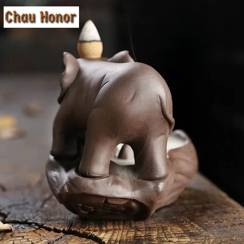 Elephant Art Backflow Incense Burners Emblem Auspicious and Success Ceramic Smoke Fountain Waterfall Reflux Room Zen Decor