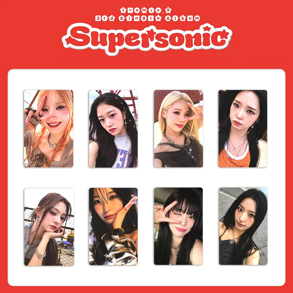thumbnail image 1 of Juego de 8 tarjetas fotográficas para selfies del álbum Supersonic de KPOP fromis_9, Jiheon Seoyeon Nagyung Jiwon, postales de dos caras, tarjetas Lomo, regalos para fanáticos, 1 of 5