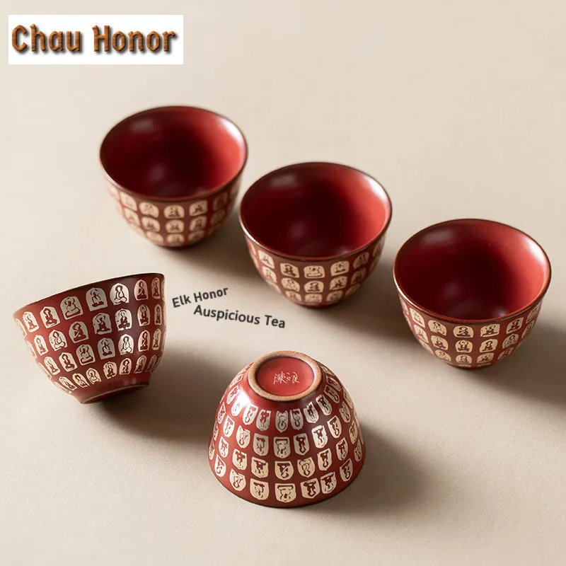 6pc/lot Old Rock Mud Buddha Teacup Traditional Tea Bowl Cup For Tea Tea-tasting Fragrance Cup Chazhan Master Cups Teaset 60ml