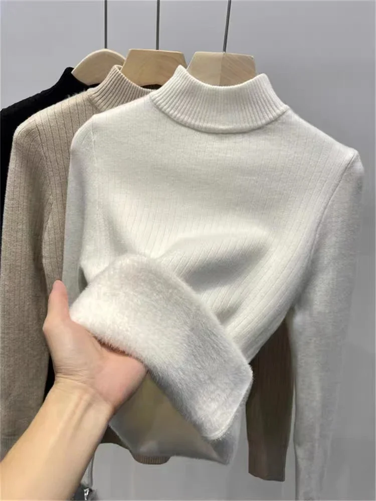 

Плотный зимний свитер с высоким воротником, повседневный мягкий пуловер, модные топы с длинным рукавом, однотонные тянущиеся женские джемперы, 29028