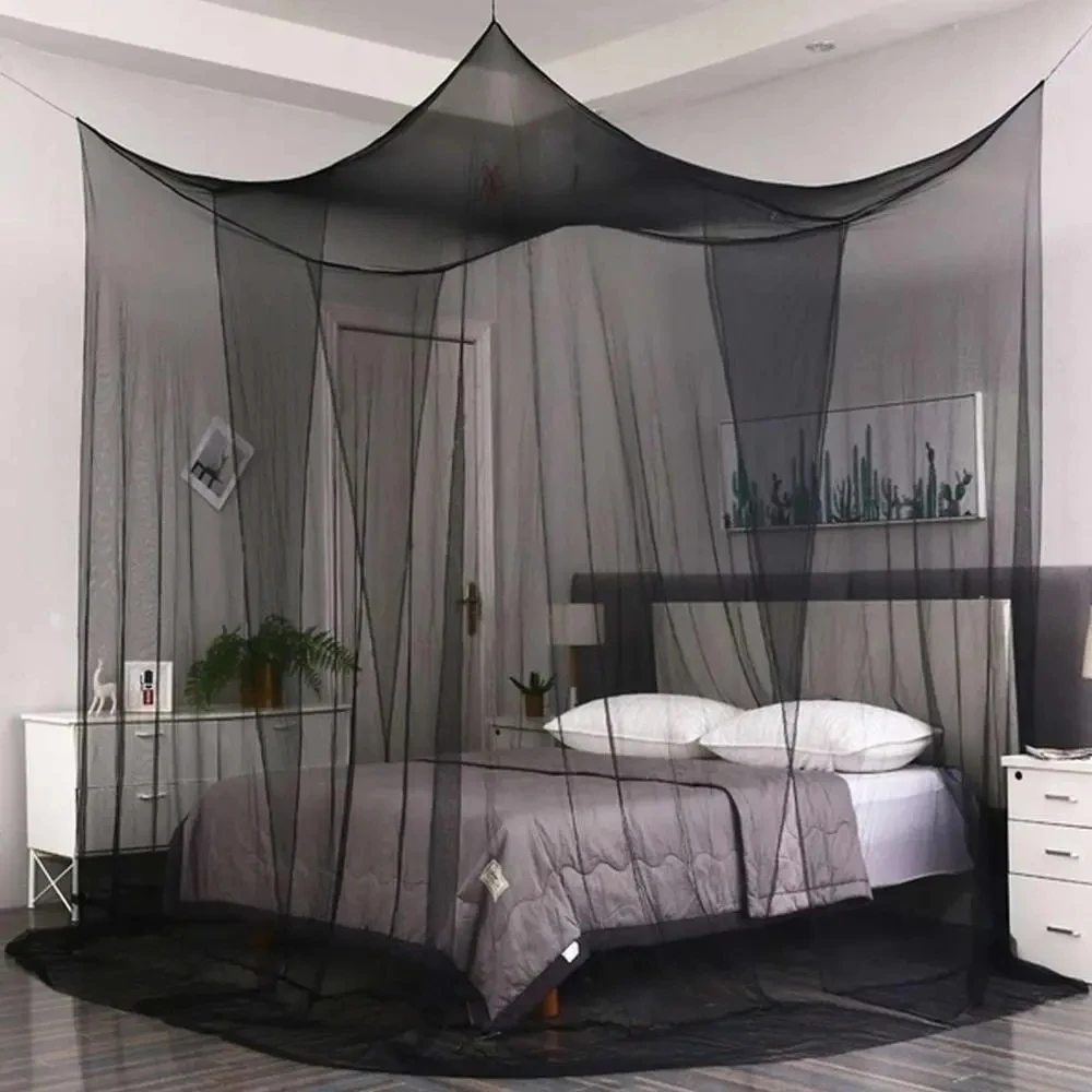

Mosquito Net Cotton Four-Door Sexy Square Canopy - King/Queen Double Bed Size, Elegant White Palace Netting Prevent Insect Net