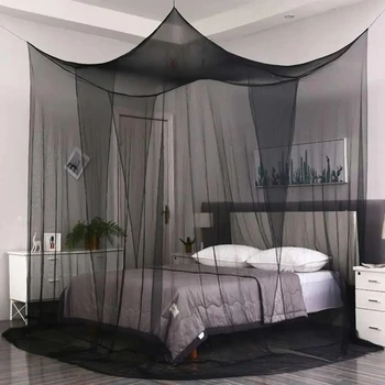 Moustiquaire en coton à quatre portes, auvent carré Sexy, taille de lit Double King/Queen, filet de palais blanc élégant pour prévenir les insectes 1