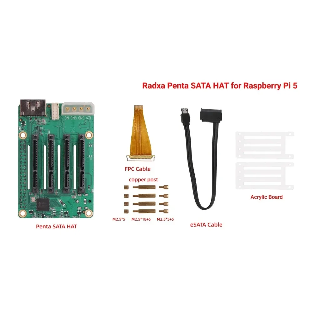 Raspberry Pi Raspberry Pi Expansion Board Raspberry Pi 5 Penta SATA HAT-Up to 5x SATA disks HAT