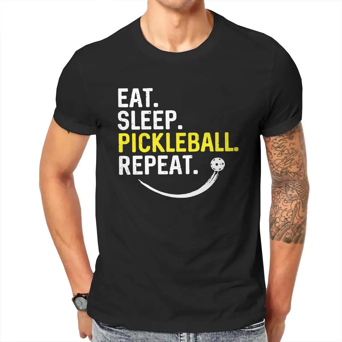 

Eat Sleep Pickleball Repeat Funny Gift For Player Lover T-Shirt Men O Neck Cotton T Shirts Short Sleeve Tees Adult Clothing