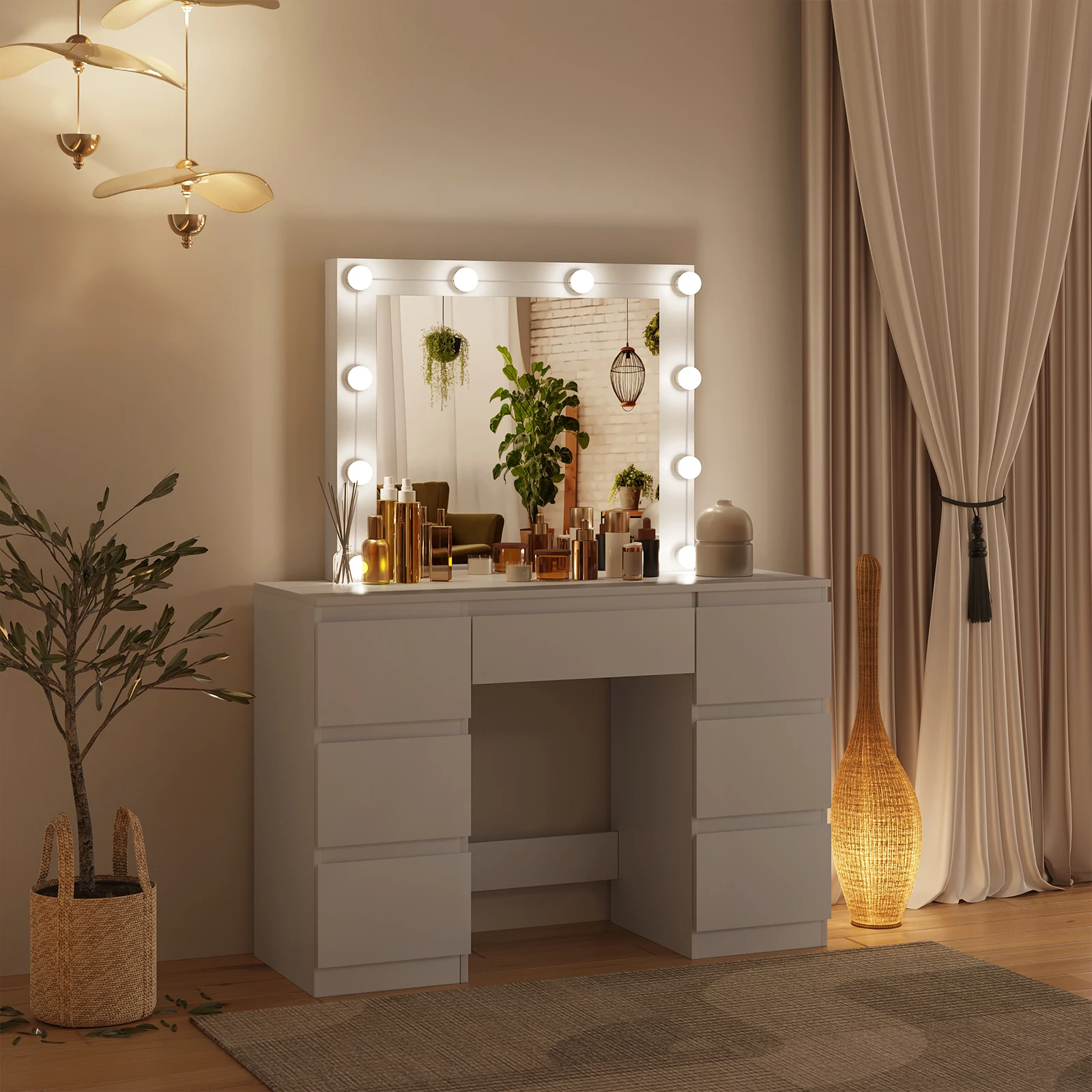 WOLTU Dressing Table with LED Lighting Adjustable Brightness Cosmetic Table Large Mirror 7 Drawers for Girls Women Bedroom AliExpress