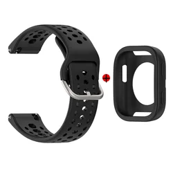 Versatile 2 - in - 1 Silicone Watchband with Case Cover - Adjustable Single Color Wristband Accessory - Amazfit Bip 6 (2 black)