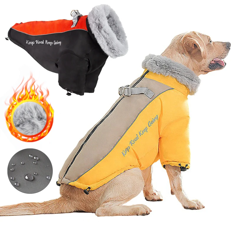 WinterWaterproofBigDogJacketwithFurCollarPetCoatforMedium