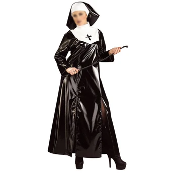 Glossy PVC Nun Dress with Nun Headgear 1